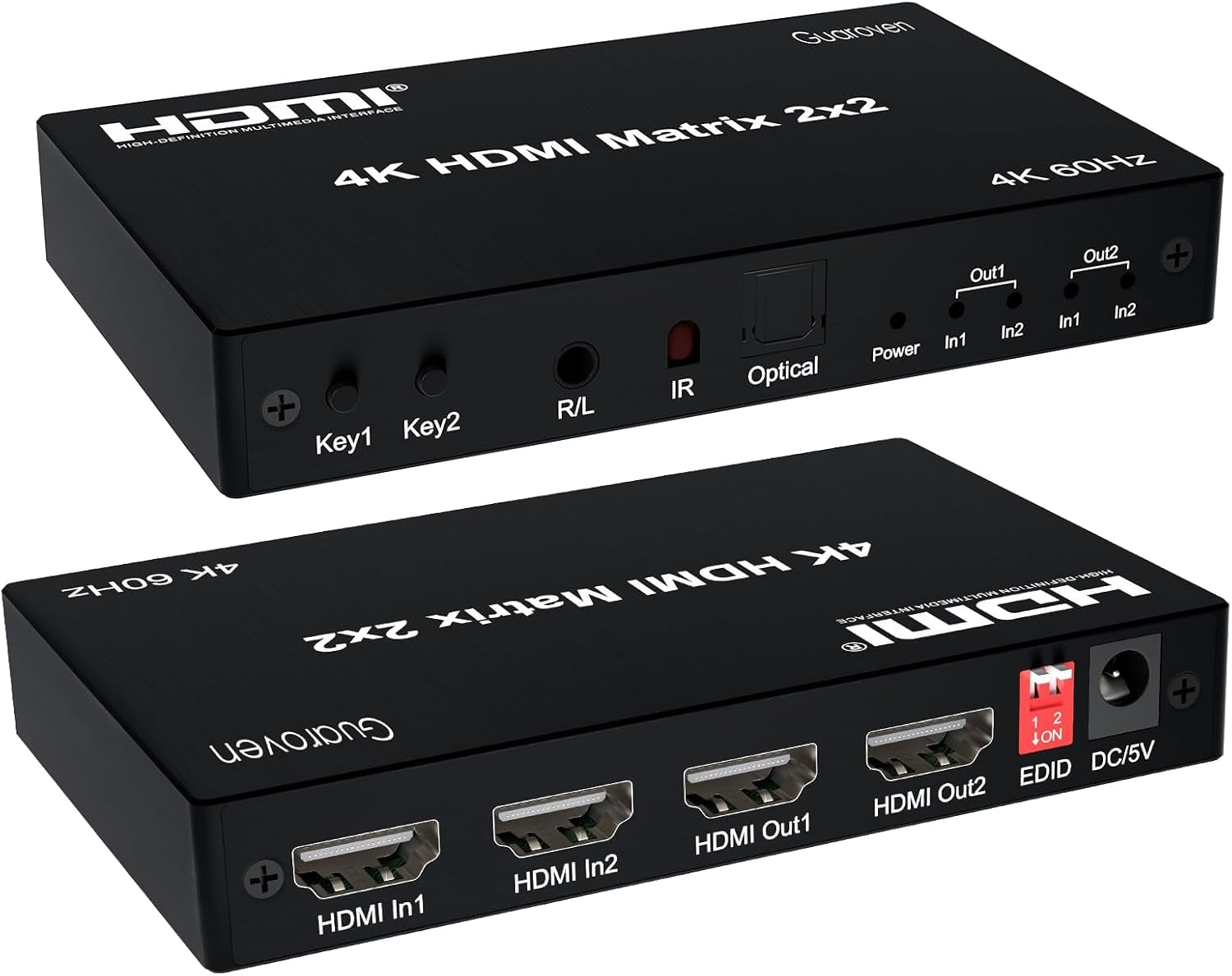 NÖRDIC HDMI 4K 60Hz Matrix-switch 2x2 3D Video Toslink Stereo EDID