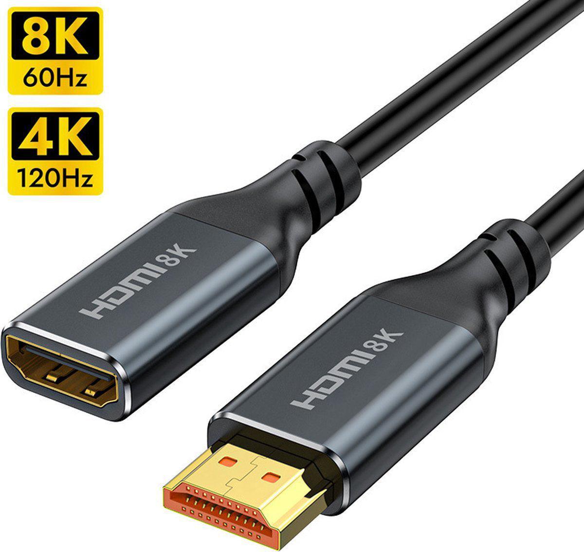 NÖRDIC HDMI 8K60Hz 4K 120Hz skjøtekabel hann til hunn 20cm HDMI2.1 48Gbps