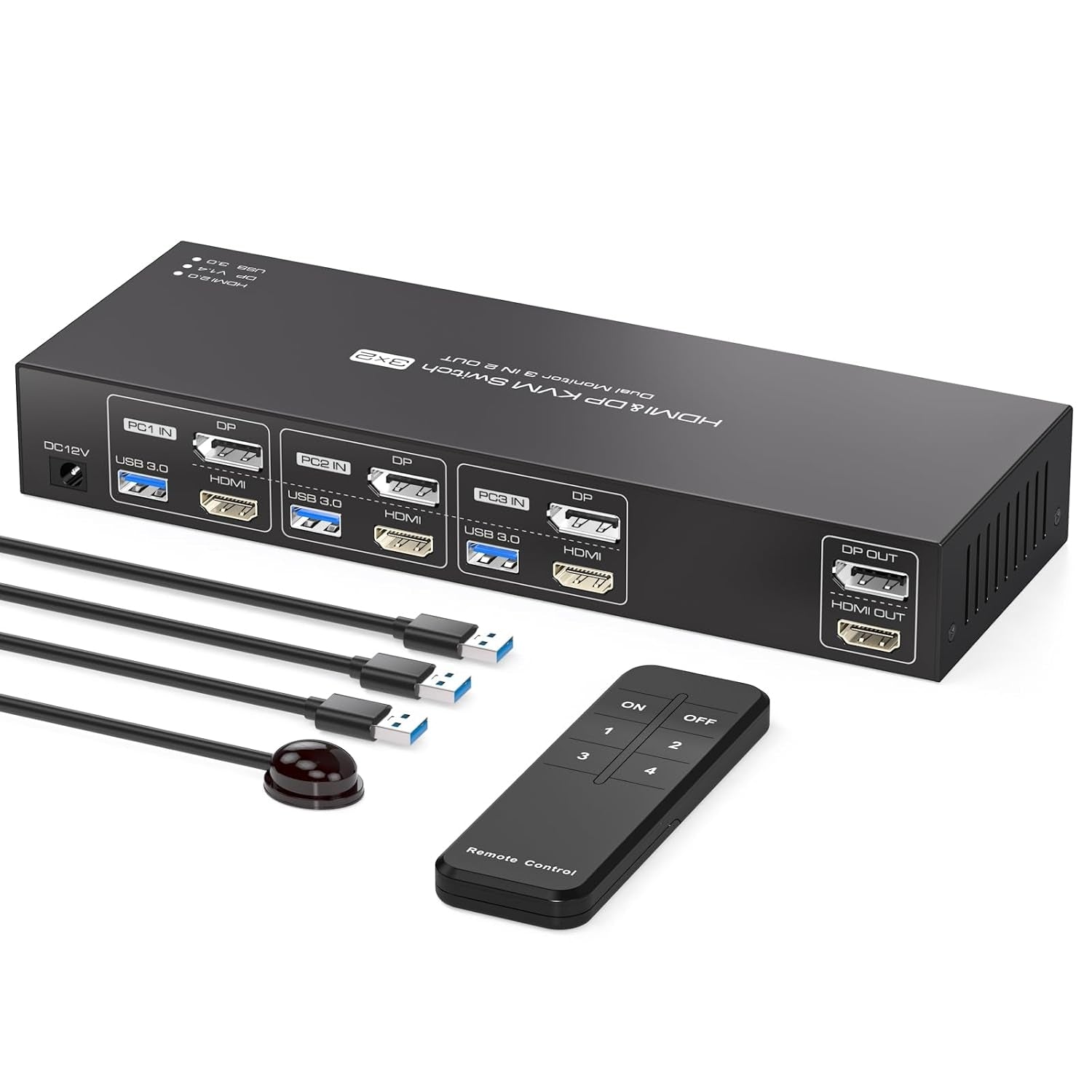 NÖRDIC KVM-svitsj 3 til 2 8K60Hz DP 1.4 HDMI 2.0 KVM USB 3.0