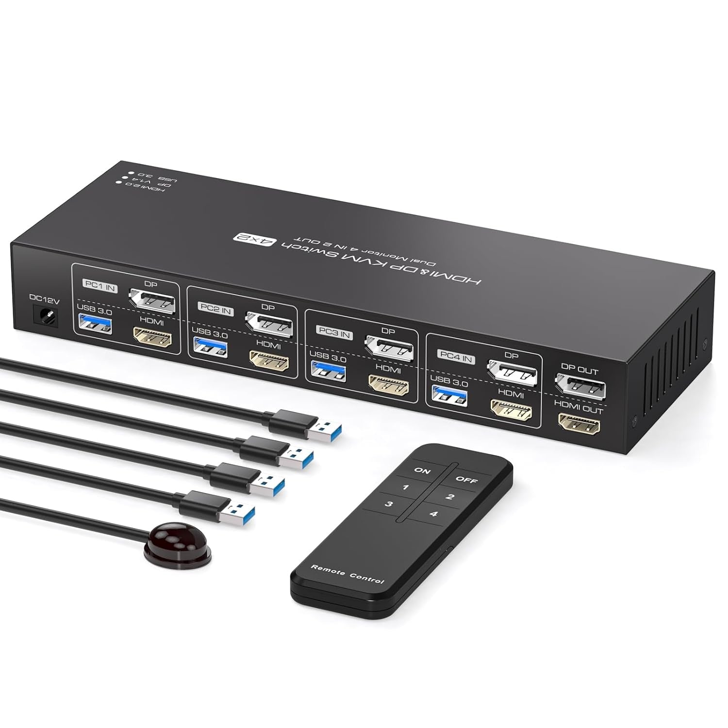 NÖRDIC KVM-svitsj 4 til 2 DP + HDMI 4K60Hz USB3.0