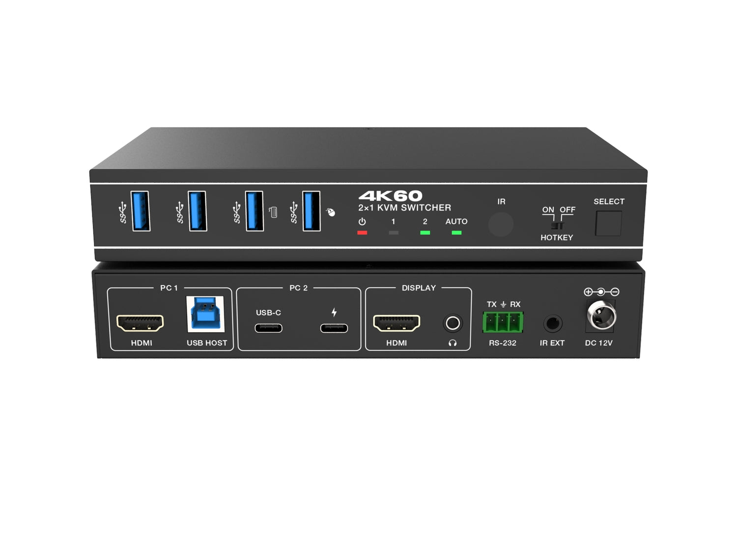 NÖRDIC KVM-Svitsj 2 til 1 USB-C og HDMI 4K60Hz 4xUSB-A
