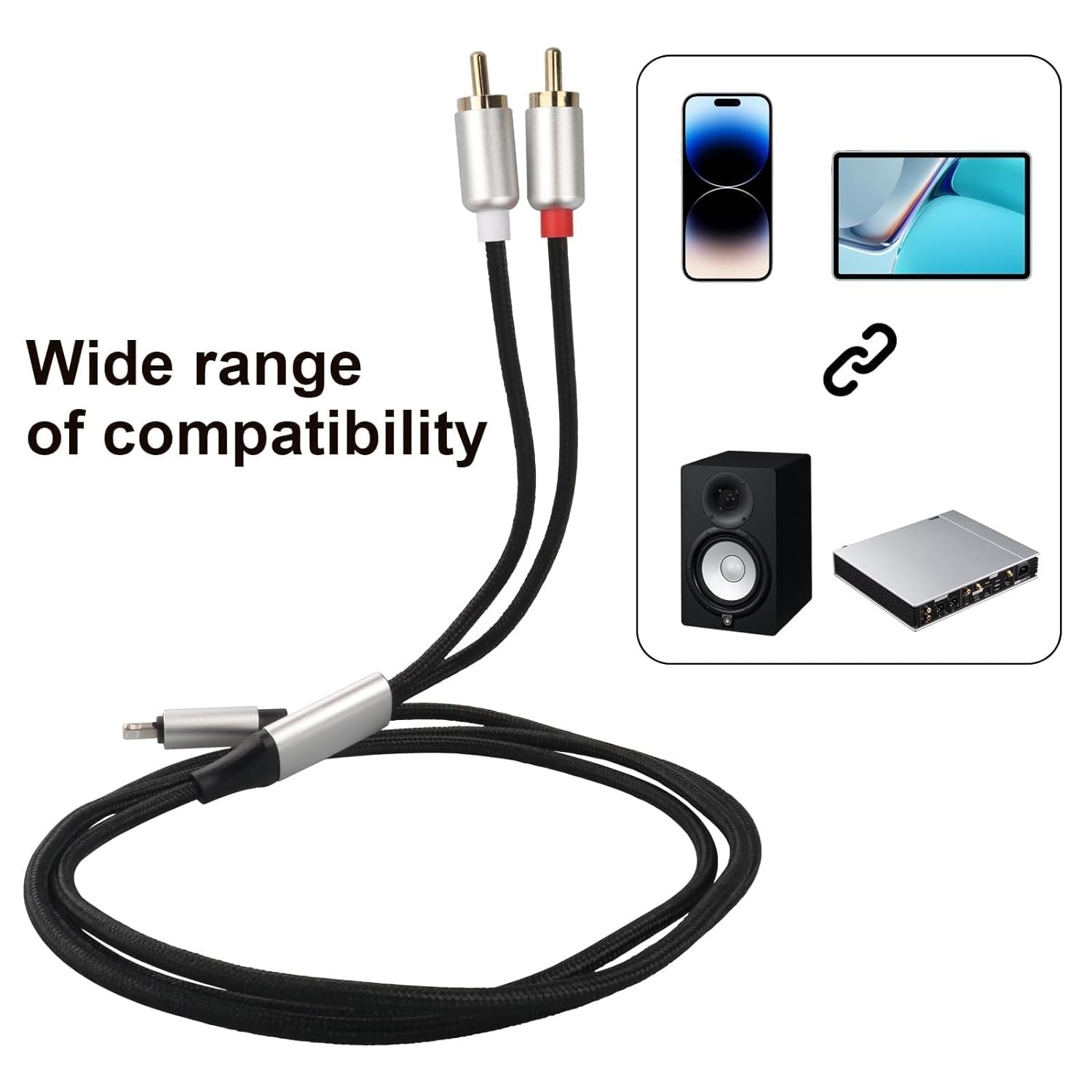 NÖRDIC Lightning (ikke MFI) til RCA kabel 1,2m for lyd