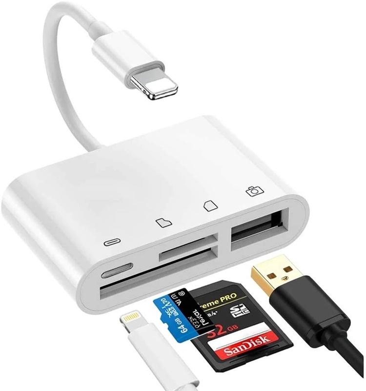 NÖRDIC Lightning-kortleser 2 spor SD, MicroSD 1xUSB-A, 1xUSB-C Lading UHS-I