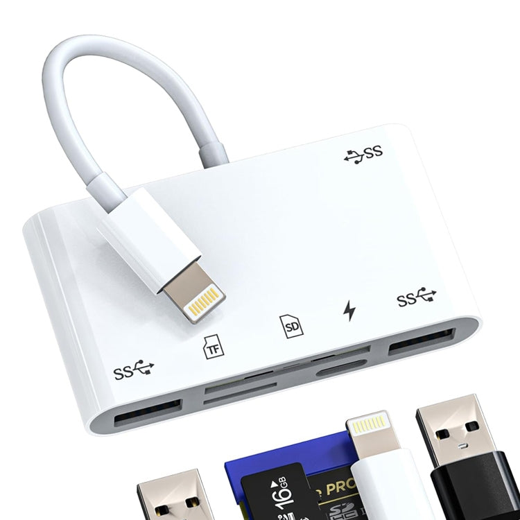 NÖRDIC Lightning Kortleser 2 Slot SD, MicroSD 3xUSB-A 1xLightning-lading UHS-I