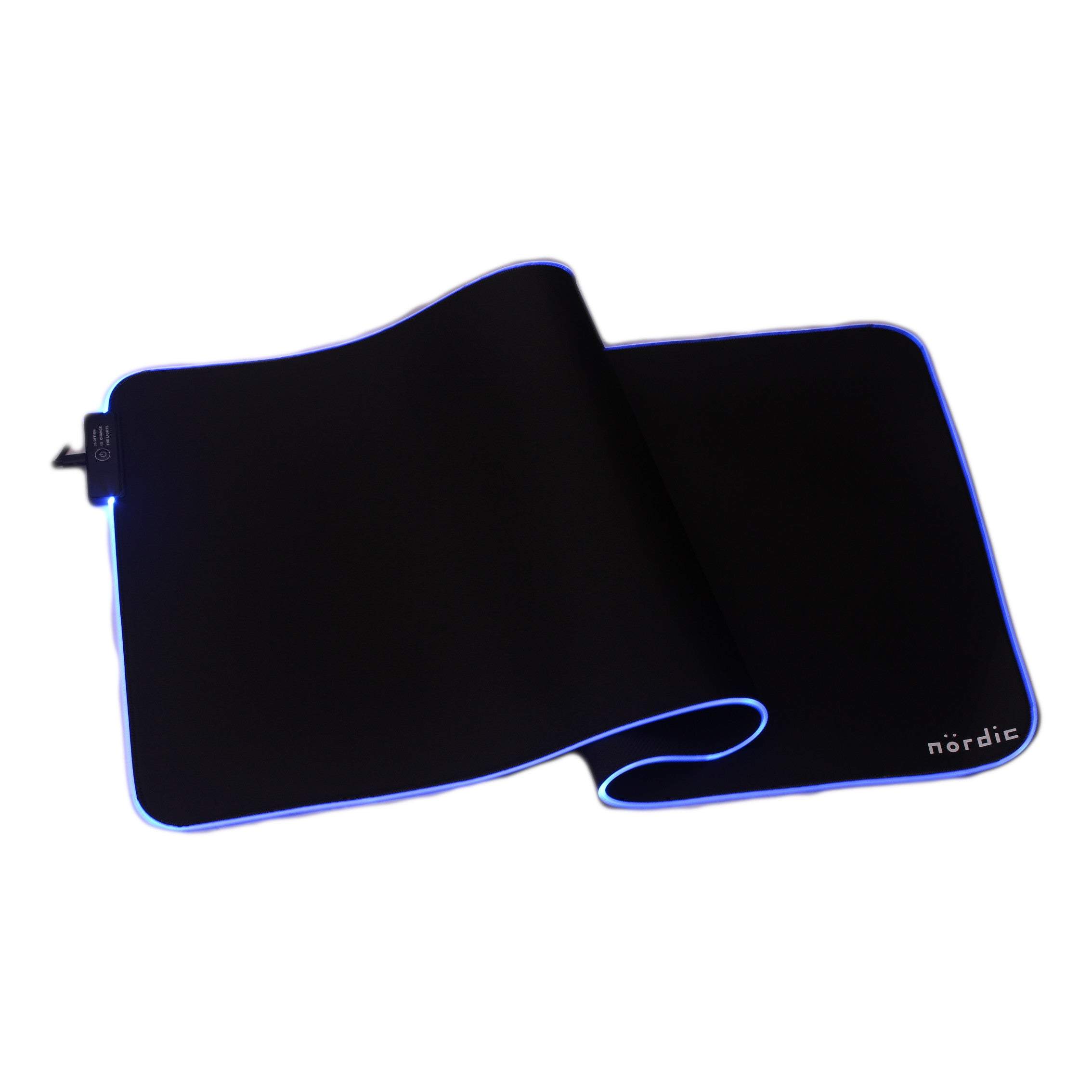 NÖRDIC RGB Gaming Mus Mat, 900x400x4mm (L), Slipfri Naturgummi, Elastan Fabric Top, Svart