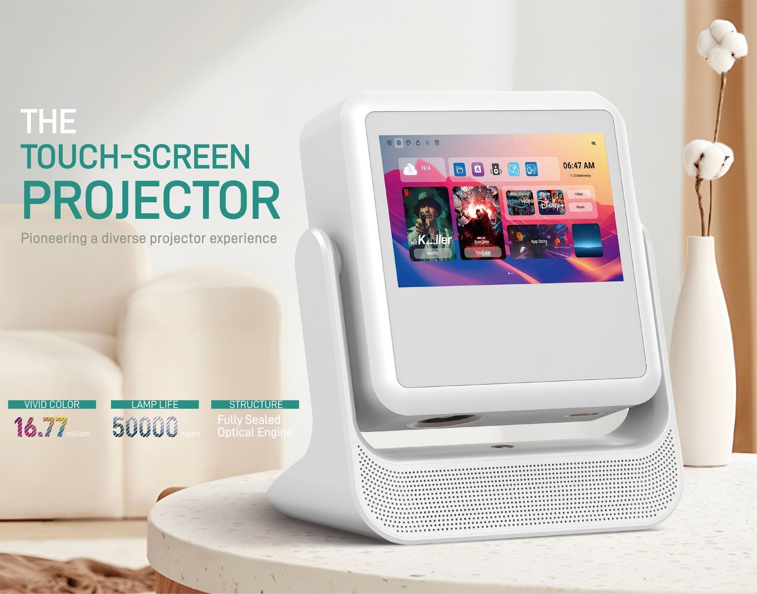 NÖRDIC Smart Touch Screen Projektor for Hjemmekino og Presentasjoner