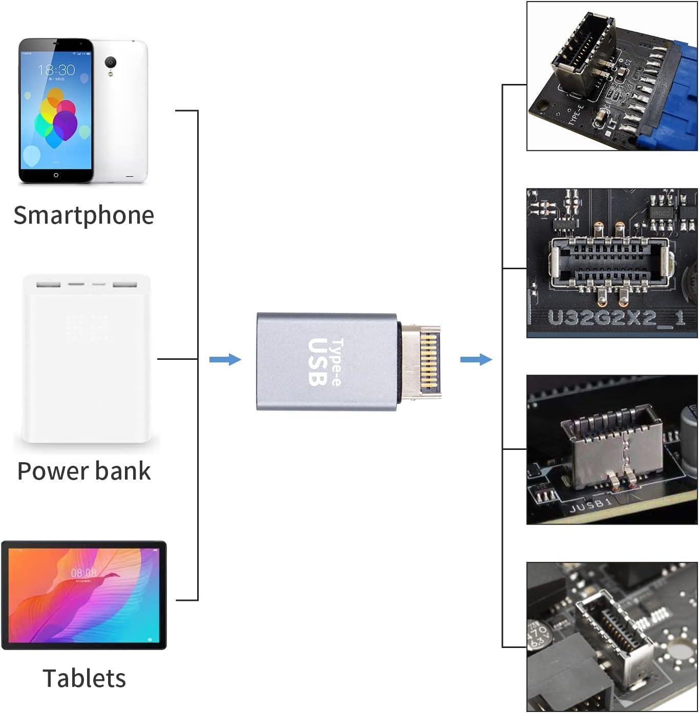 NÖRDIC Type E hann til USB-A hunn frontpaneladapter 10Gbps USB3.1 Type E hovedkortadapter