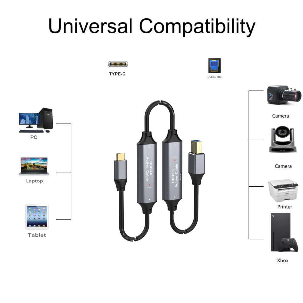 NÖRDIC USB 3.0-kabel USB-C til USB-B 5Gbps 15m USB-skriverkabel