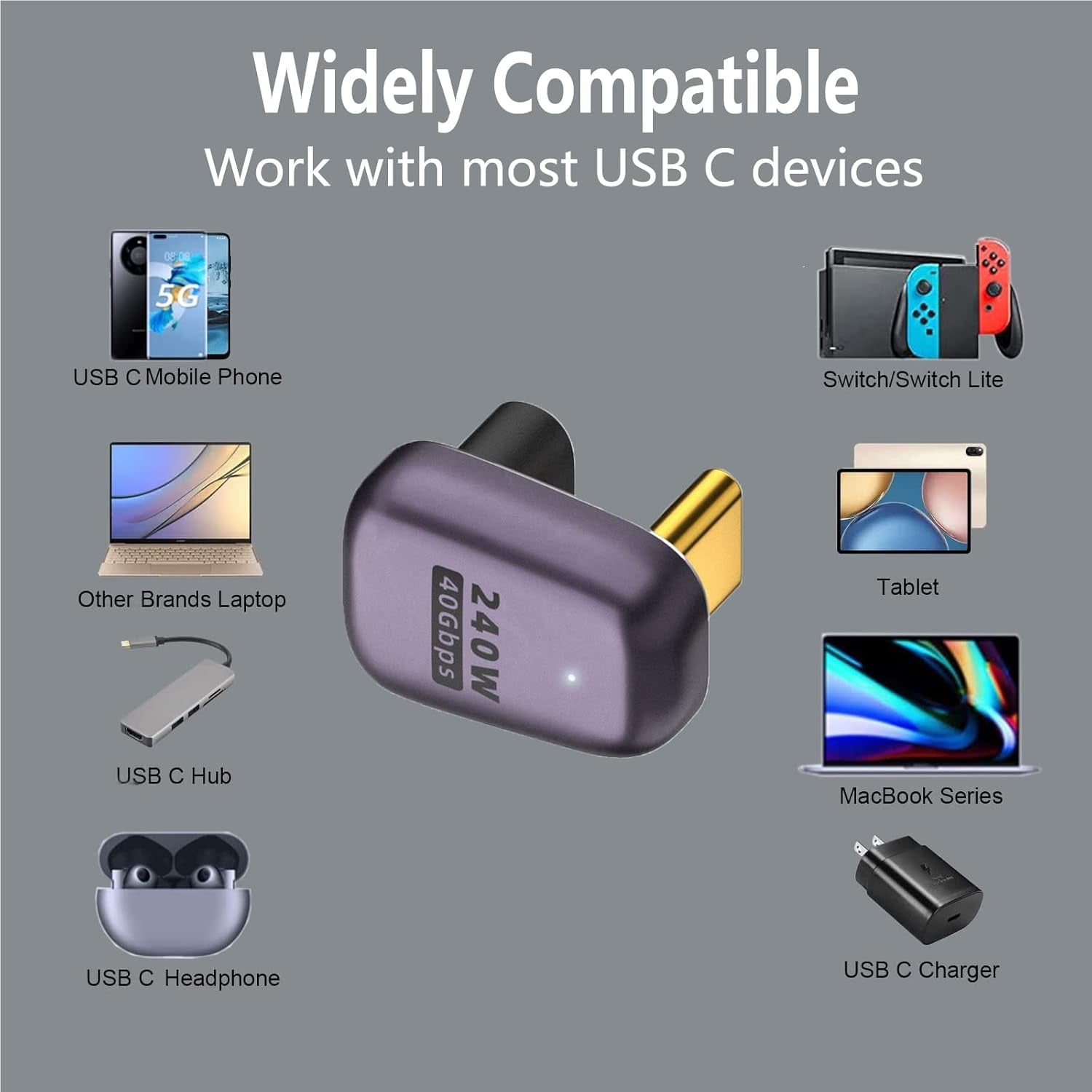 NÖRDIC USB4 vinklet adapter hann til hunn 40G 8K60Hz PD100W