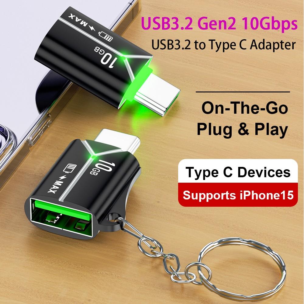 NÖRDIC USB-A OTG hunn til USB C hannadapter USB 3.2 Gen 2 10 Gbps, svart