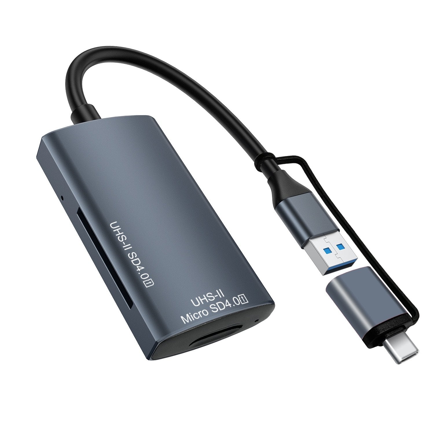 NÖRDIC USB-A, USB-C Kortleser 2 Spor SD4.0, MicroSD4.0 UHS-II