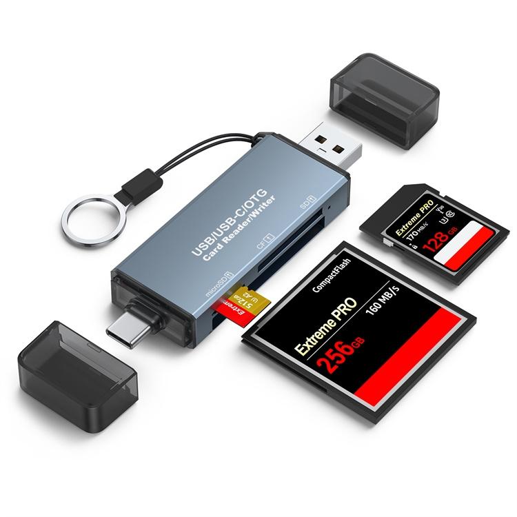 NÖRDIC USB-A, USB-C kortleser 3 spor CF, SD, MicroSD UHS-I