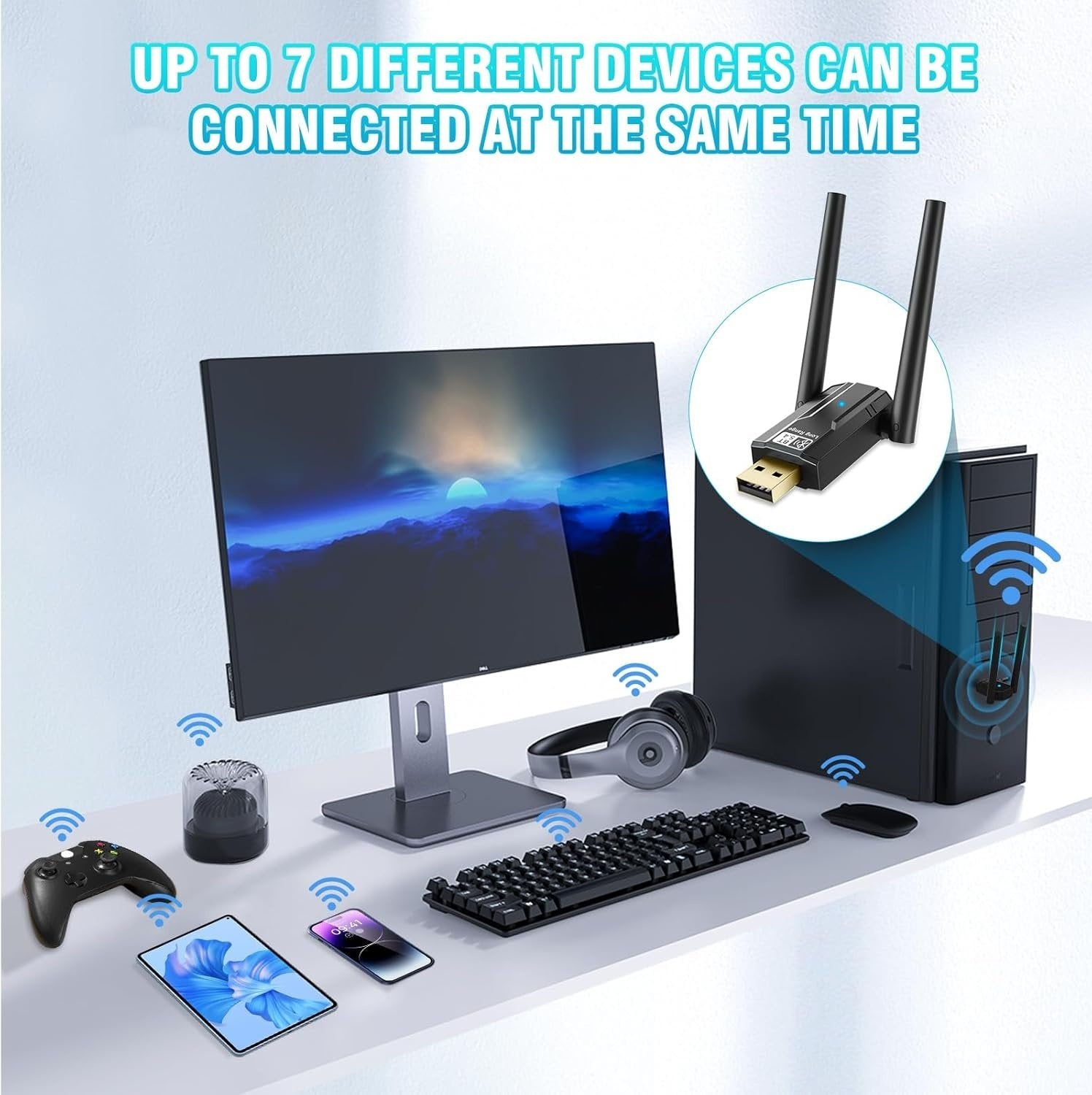 NÖRDIC USB-A langtrekkende Bluetooth 5.4-adapter med 150 meters rekkevidde.