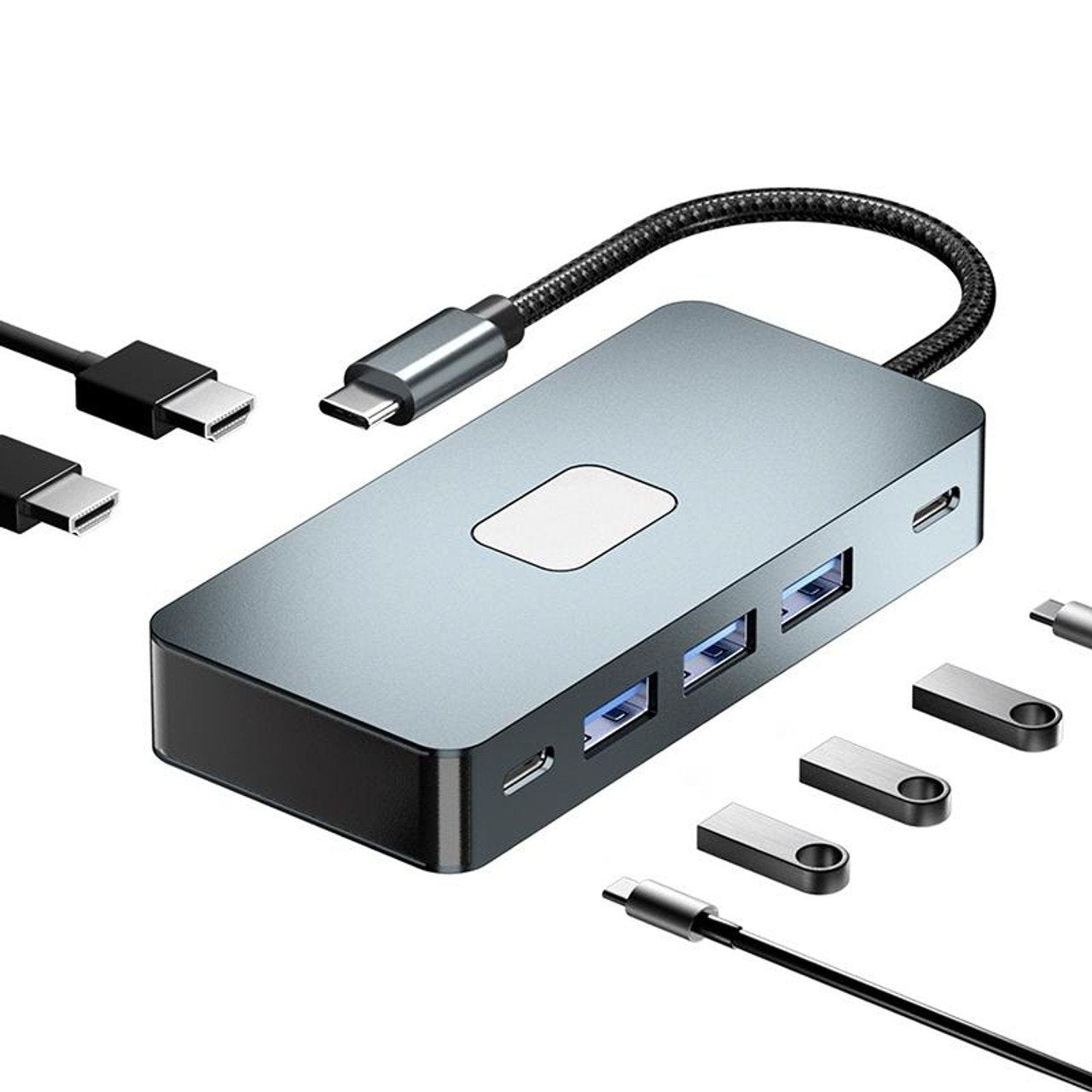 NÖRDIC USB-C 1 til 7 dokkingstasjon 2xHDMI 4K30Hz, 3xUSB-A 3.1 5Gbps, 1xUSB-C 2.0 1xUSB-C PD100W