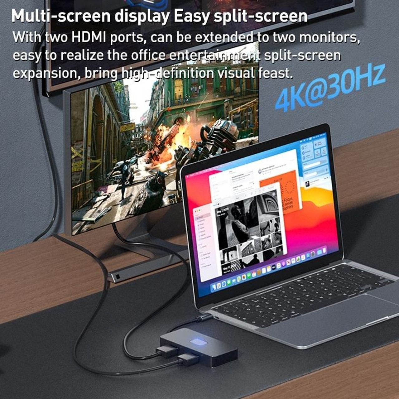 NÖRDIC USB-C 1 til 7 dokkingstasjon 2xHDMI 4K30Hz, 3xUSB-A 3.1 5Gbps, 1xUSB-C 2.0 1xUSB-C PD100W