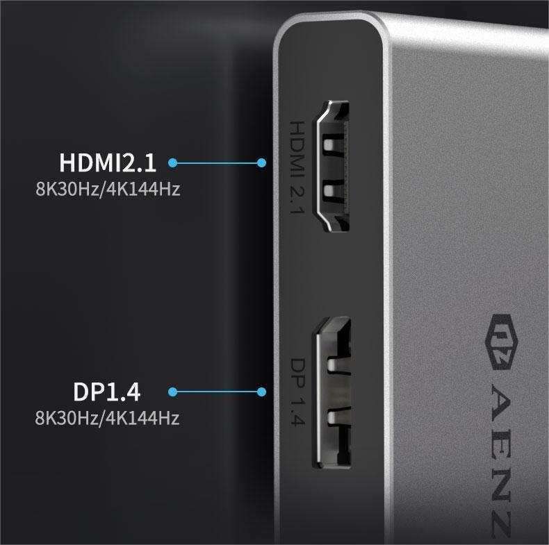 NÖRDIC USB-C 1 til 4 Dokkingstasjon 1xDP8K30Hz 1xHDMI8K30Hz 1xUSB-C PD 100W 1xUSB-A 2.0