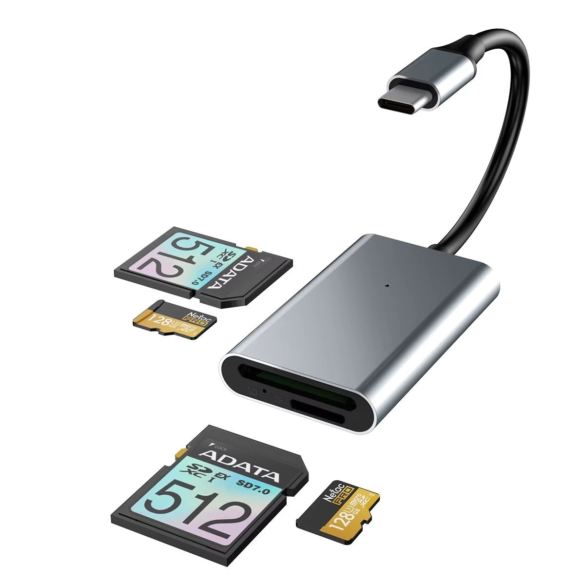 NÖRDIC USB-C 3.0 Kortleser 4 spor SD4.0, SD3.0, MicroSD4.0, MicroSD3.0 UHS-I/UHS-II