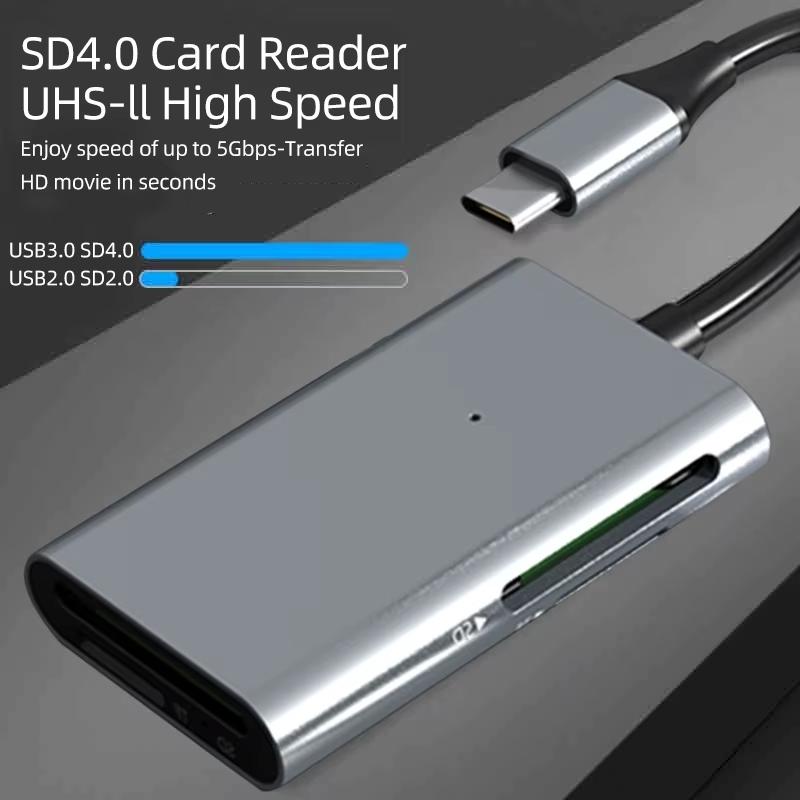 NÖRDIC USB-C 3.0 Kortleser 4 spor SD4.0, SD3.0, MicroSD4.0, MicroSD3.0 UHS-I/UHS-II