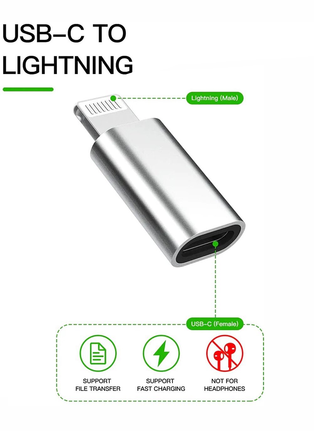 NÖRDIC USBC C Kvinne til Lightning Ha (ikke MFI) Adapter Sølv