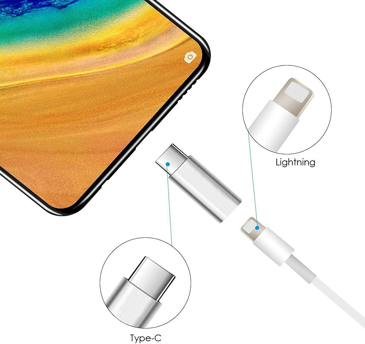 NÖRDIC USBC C Mann til Lightning Ho (ikke MFI) Adapter Sølv