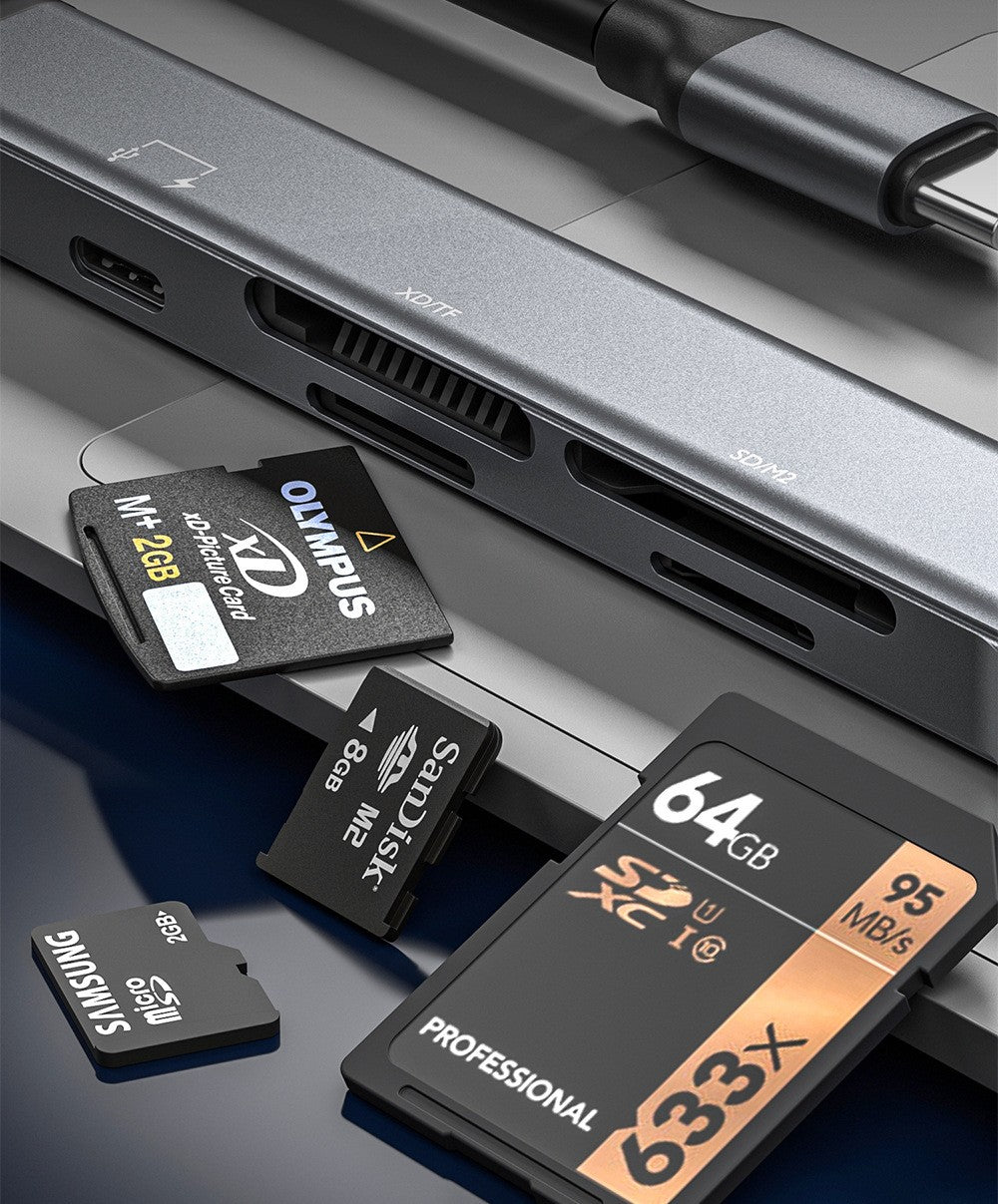 NÖRDIC USB-C-kortleser 4 spor SD, MicroSD, MS, M2 1xUSB-C 1xUSB-A UHS-I