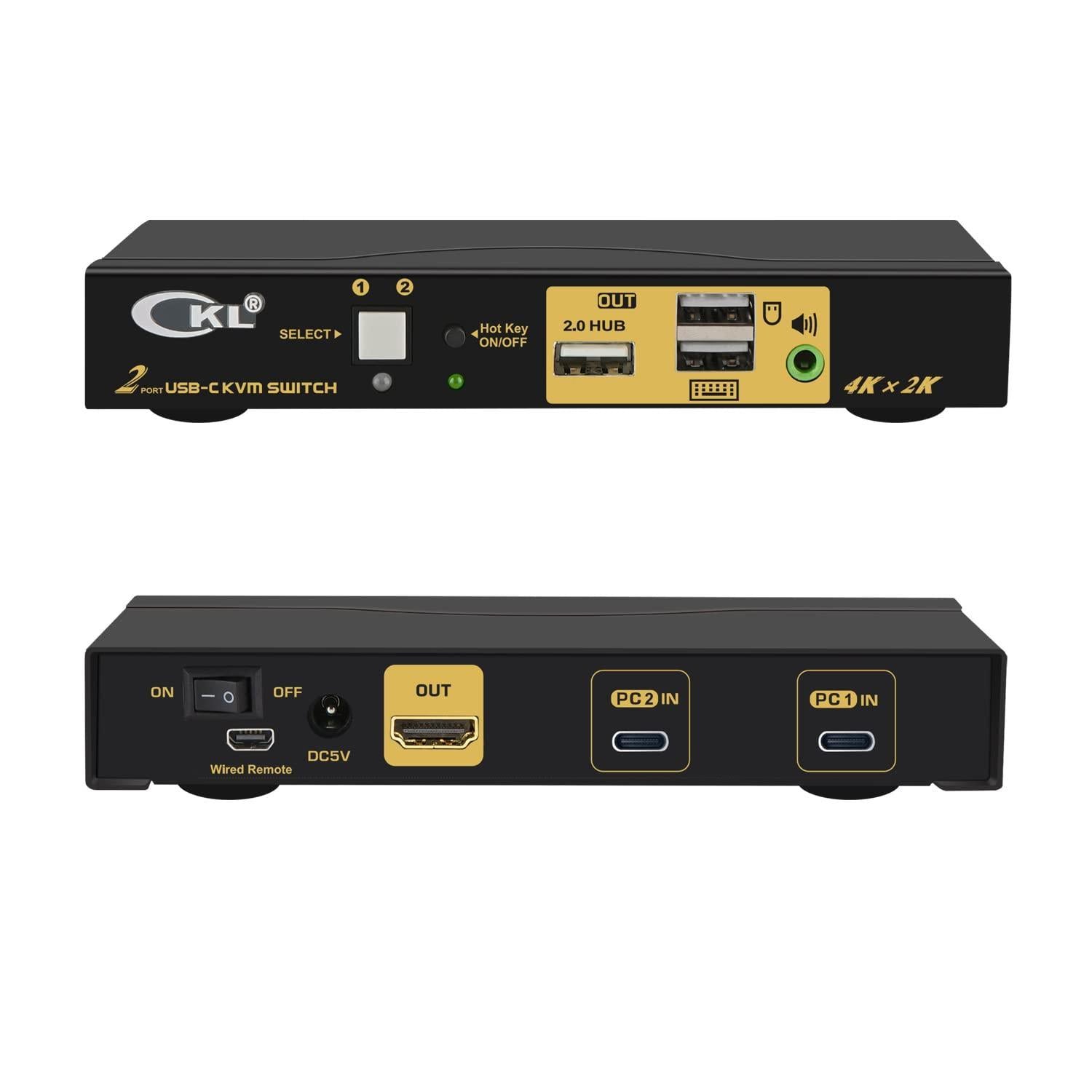 NÖRDIC USB-C KVM-svitsj for 2 datamaskiner/Mac/mobil med USB-C-deling 1 skjerm med ett sett tastatur og mus