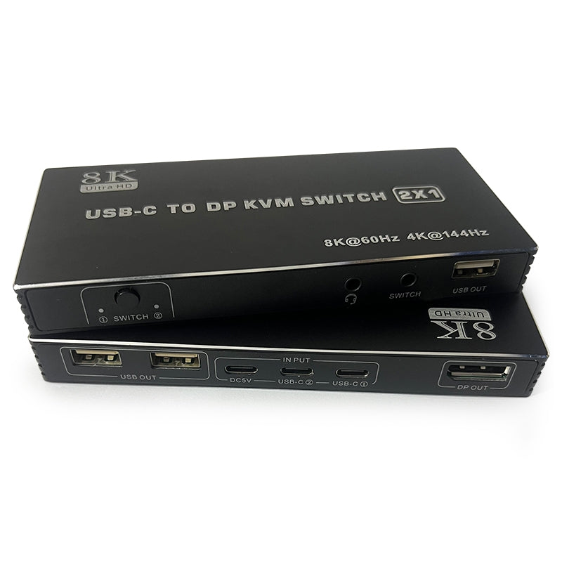 NÖRDIC USB-C KVM-switch 2 til 1 DP 8K60Hz 4K144Hz 3xUSB 1x3.5mm