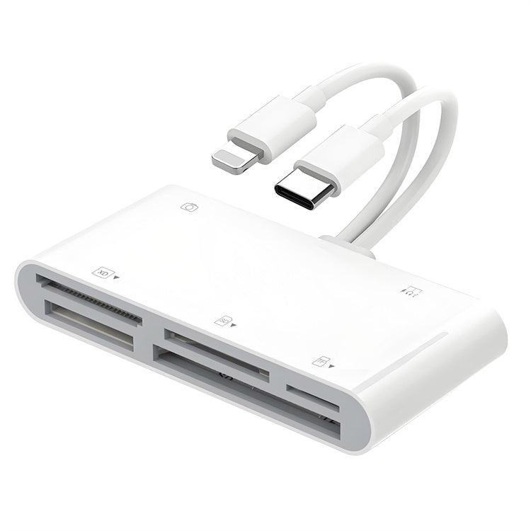 NÖRDIC USB-C/Lightning-kortleser 5-spors CF, SD, MicroSD, MS, XD 1xUSB-A 1xUSB-C UHS-I