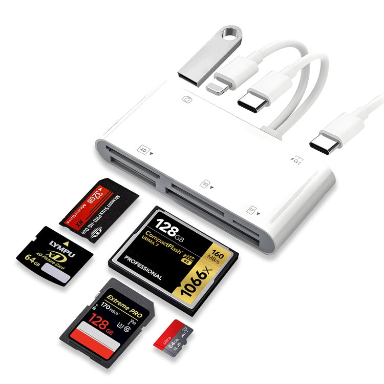 NÖRDIC USB-C/Lightning-kortleser 5-spors CF, SD, MicroSD, MS, XD 1xUSB-A 1xUSB-C UHS-I