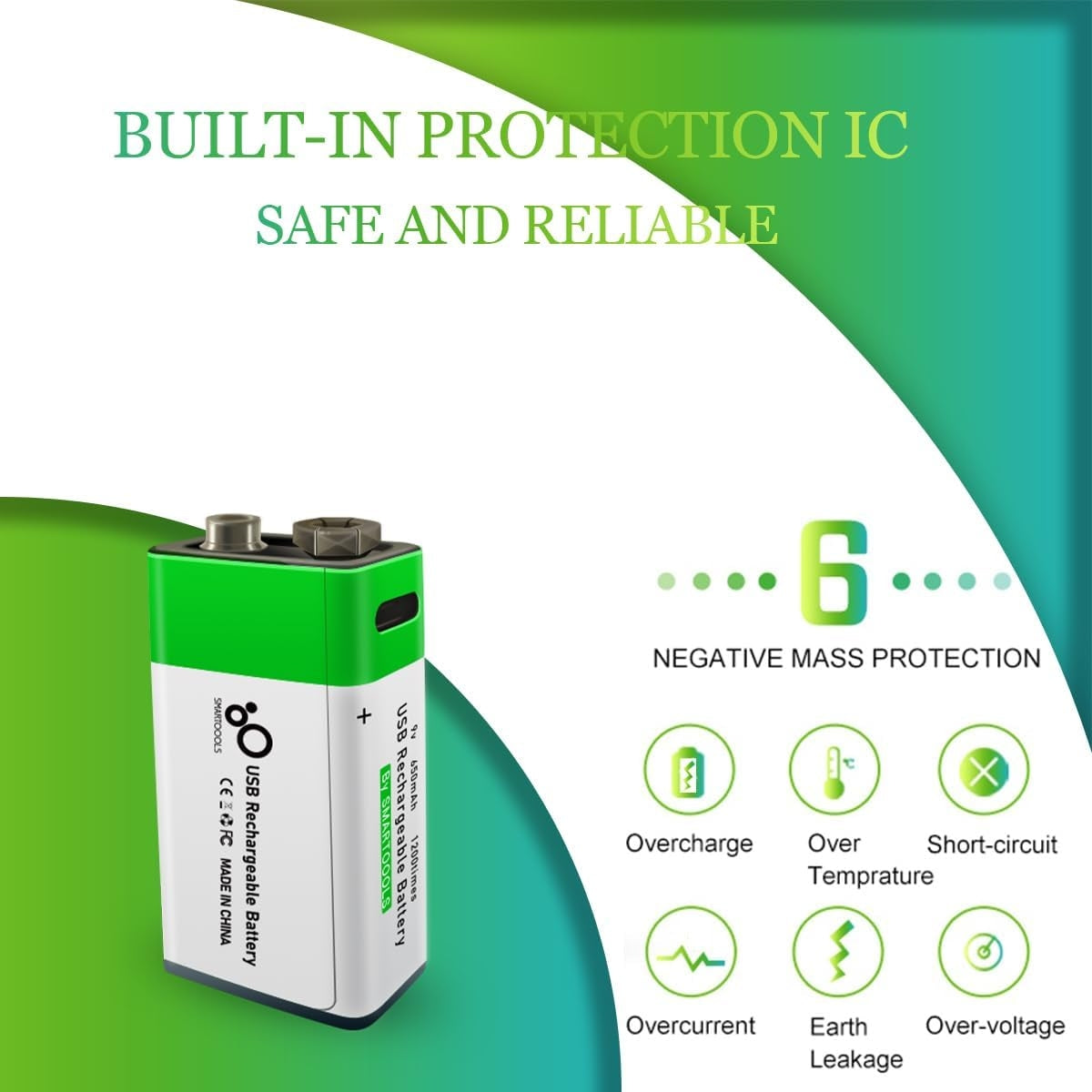 NÖRDIC USB-C Oppladbare Batterier 2-pakning 9V/6LR61