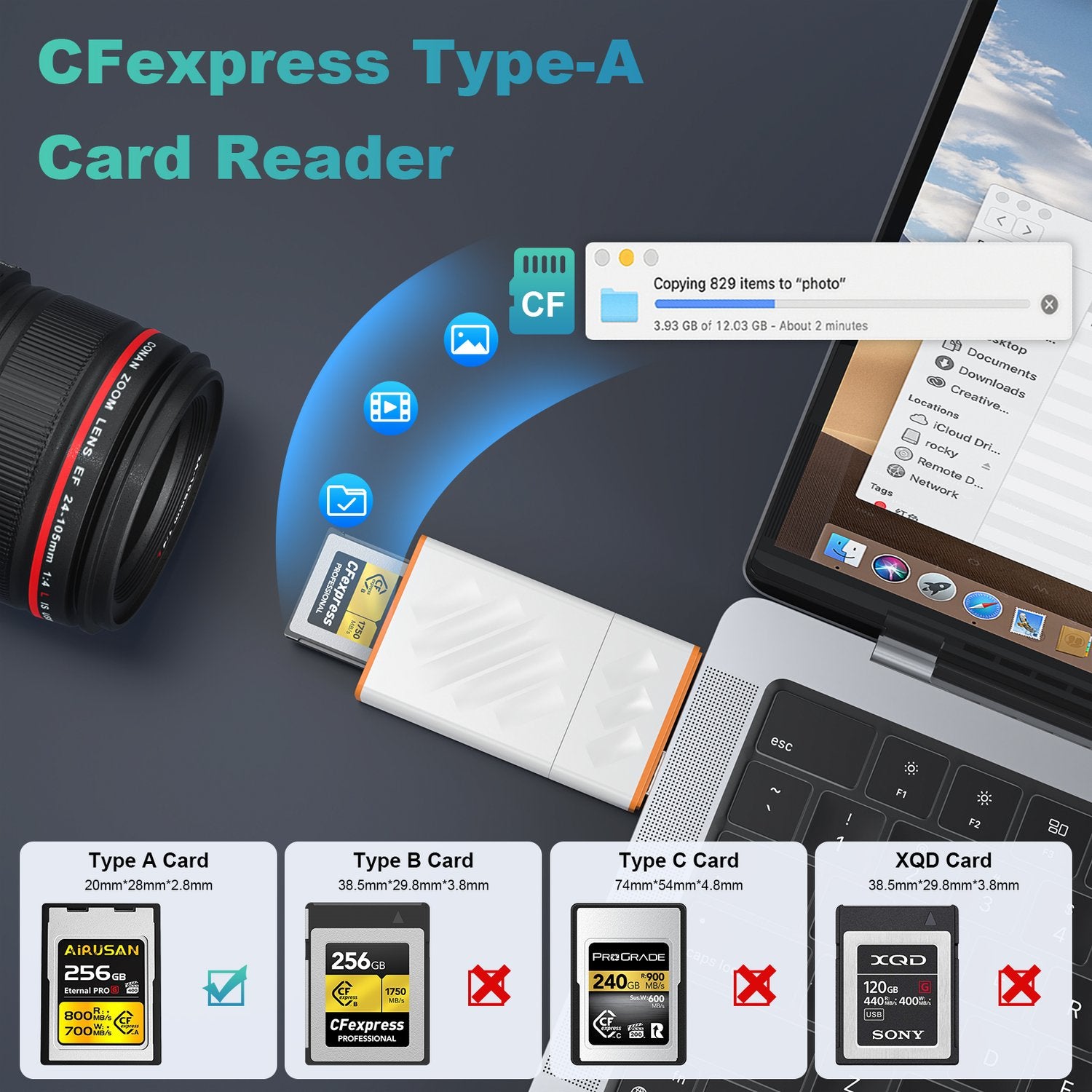 NÖRDIC USB-A, USB-C 3.0 Kortleser CFexpress Type A UHS-I