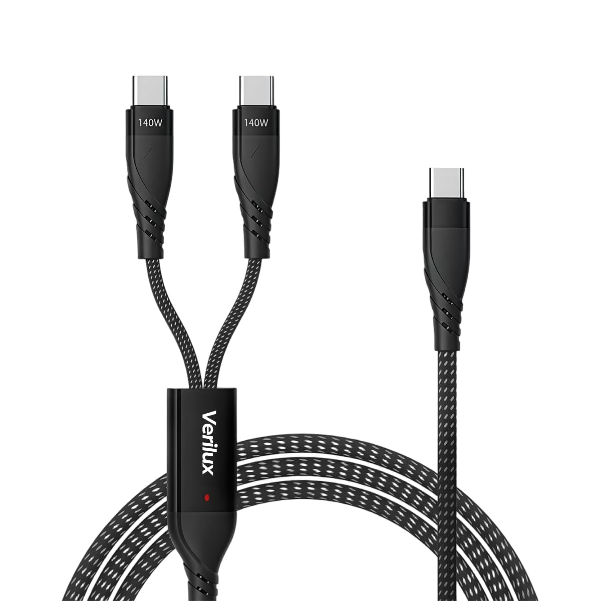 NÖRDIC USB-C-splitter 1 til 2 kabel 1,2m PD 140W hurtiglading