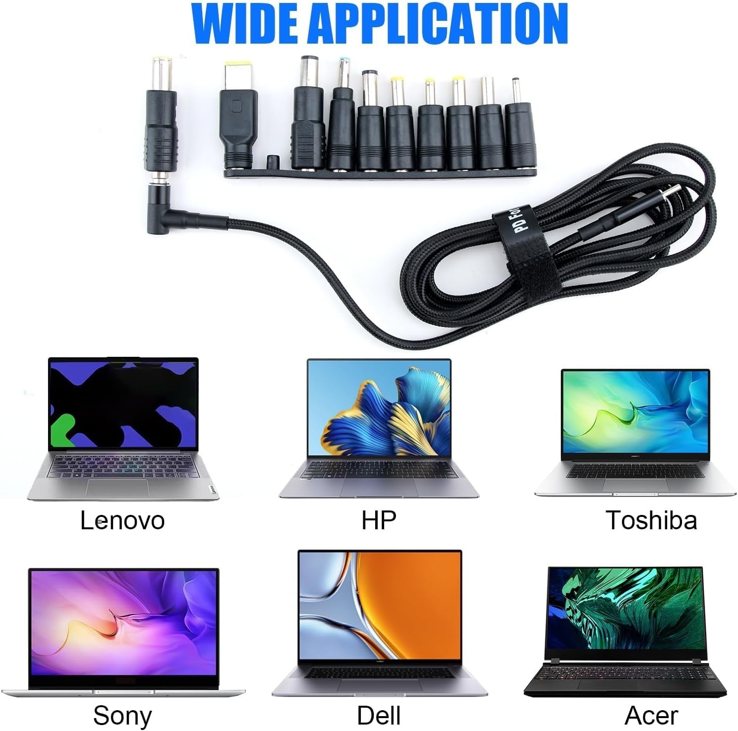 NÖRDIC USB-C til DC-strømkabel med 10 adaptere 1.8m
