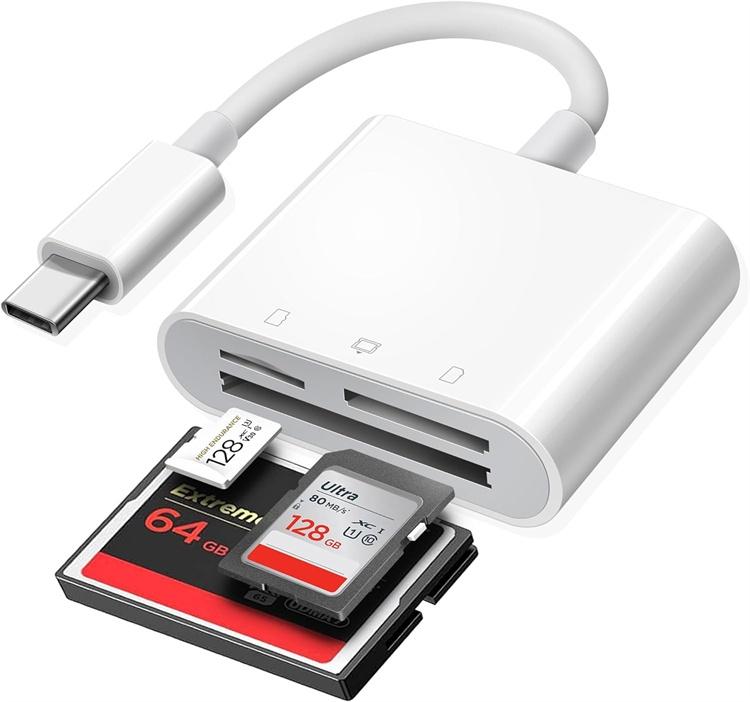 NÖRDIC USB-C kortleser 3 spor CF, SD, MicroSD UHS-I
