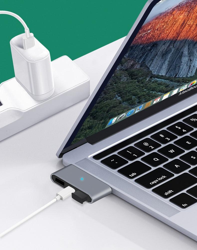 NÖRDIC 3-porters USB-C-hub 1xUSB-C PD 2xUSB-A 3x5Gbps