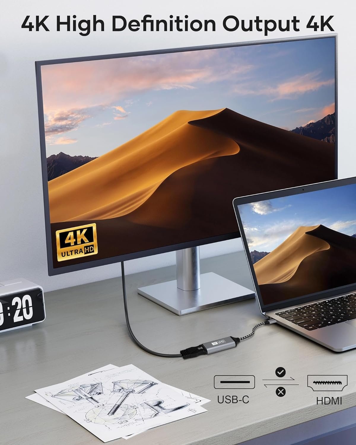 NÖRDIC USB C til HDMI adapter 4k i 30Hz 10cm svart