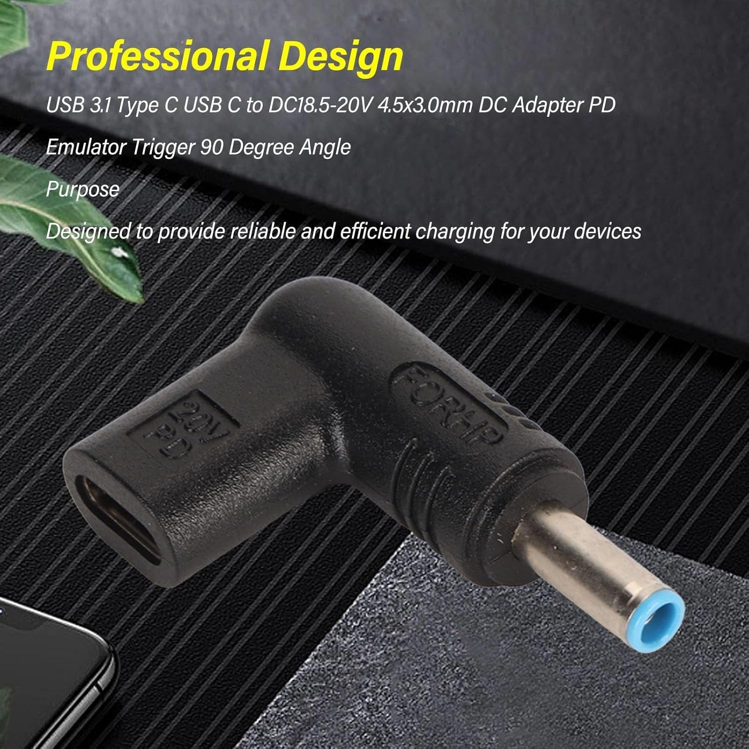 NÖRDIC USB-C til DC 4.5x3.0mm adapter 100W 12-20V for HP-bærbare