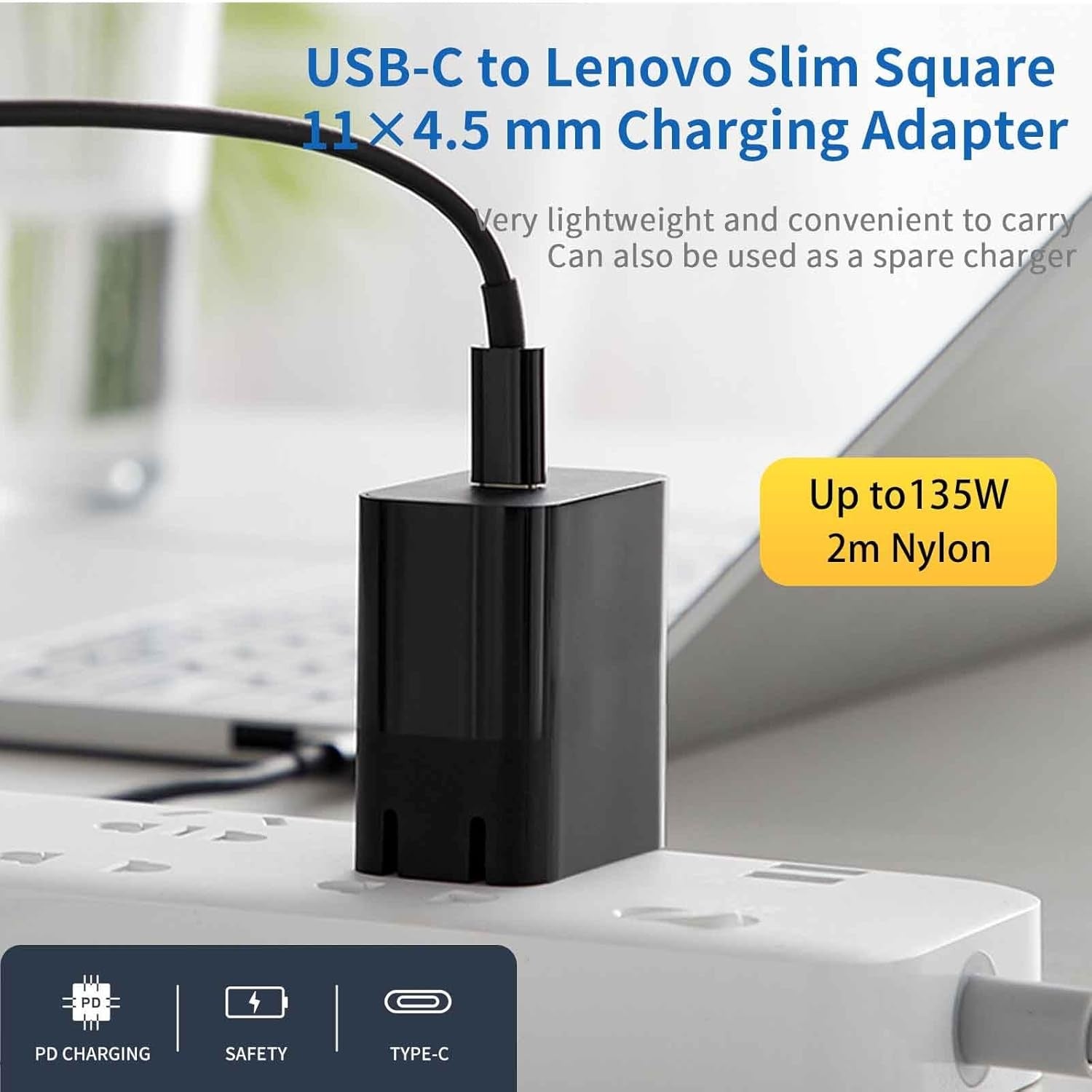 NÖRDIC USB-C till Lenovo Yellow Square kabel 135W 2m