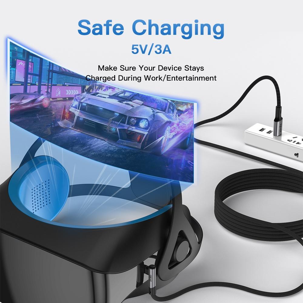 NÖRDIC VR Link-kabel 5m USB3.2 Gen1 USB-C til A 10Gbps 3A hurtiglading Quest 2 Super Speed USB Svart