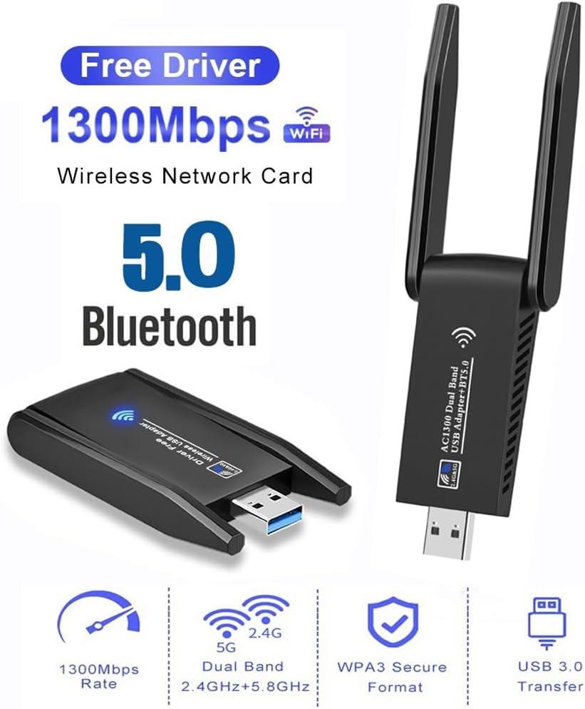 NÖRDIC WIFI6 Bluetooth 5.0 trådløs USB 3.0-adapter Dual Band 2.4/5.8GHz 1300Mbps