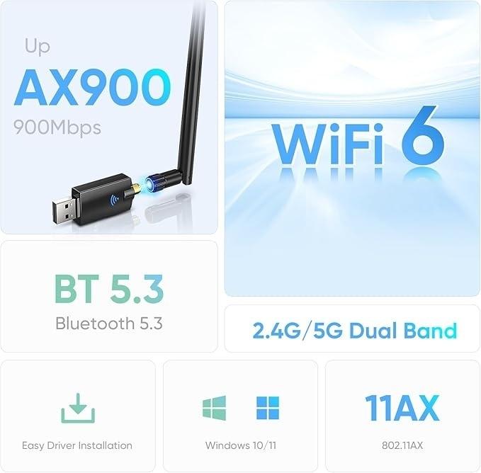 NÖRDIC WIFI6 Bluetooth 5.3 trådløs adapter Dual Band 2.4/5.8GHz