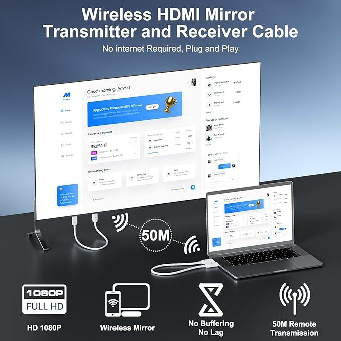 NÖRDIC Trådløs 2.4/5G HDMI Extender Sender og Mottaker Kit, 30m 1080p 60Hz