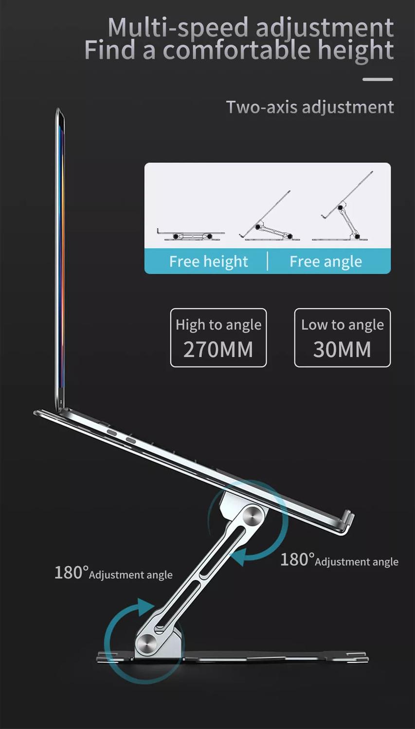 NÖRDIC bærbar stativ i aluminium for opp til 17" justerbar høyde for bærbar PC-stativ sølvfarget