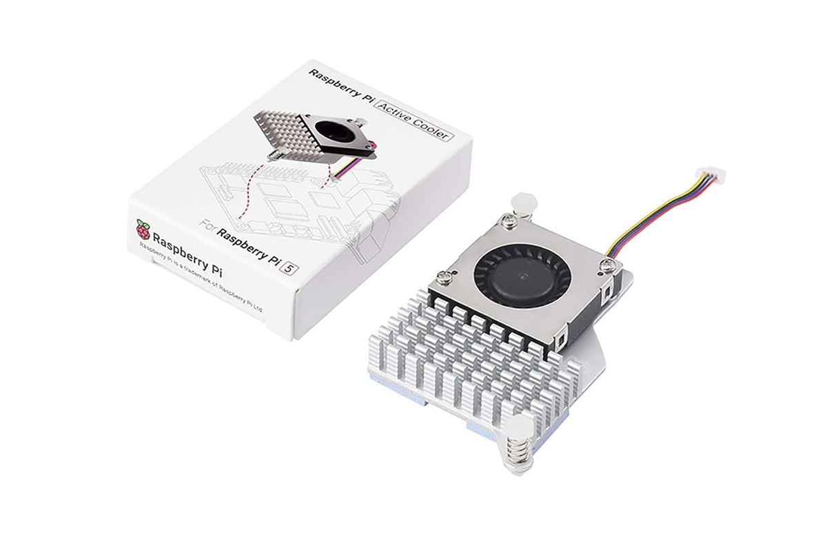 Offisiell aktiv kjøler for Raspberry Pi 5 med temperaturstyrt vifte og kjøleribbe i aluminium