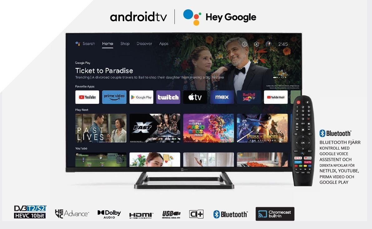 Google og Android sertifisert HD Smart TV 32 tommer 12V DC 100-240V for båt campingvogn bobil DVB-T2 DVB-S2 VESA 200x100 PALCO 32SMART