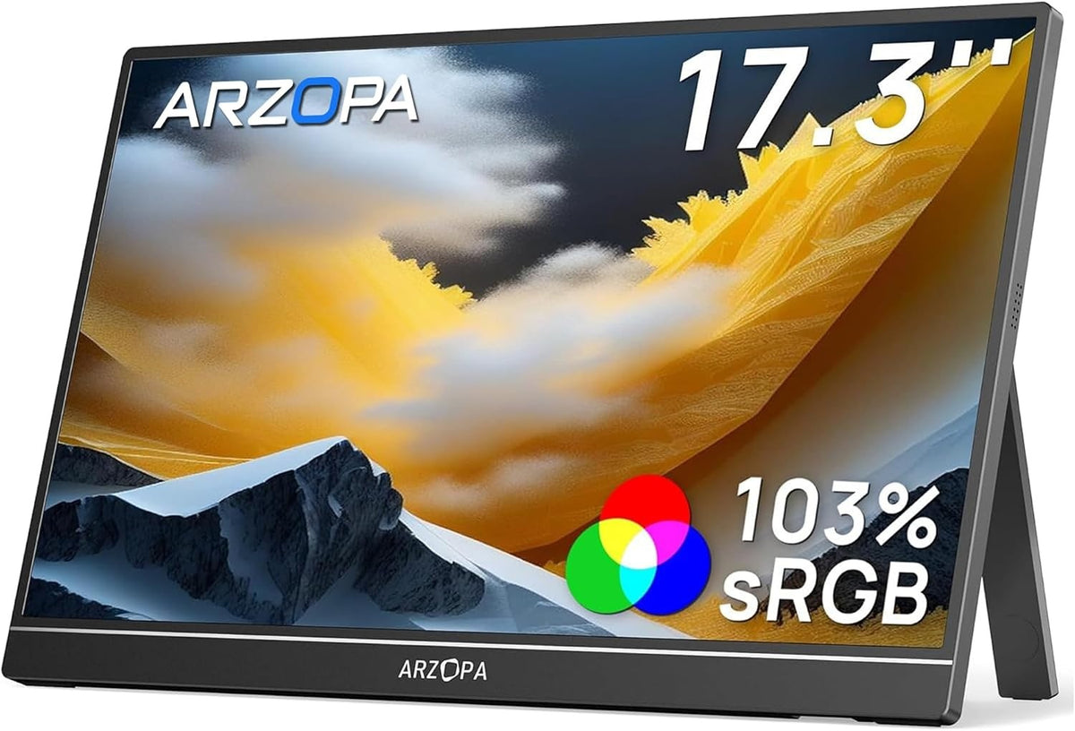 17,3" Bærbar USB-skjerm 1920×1080p 60Hz, HDMI/USB-C, HDR, IPS, Skjerm med støtteben for Laptop, skjerm for PC/Mac/PS3/PS4/PS5/Xbox
