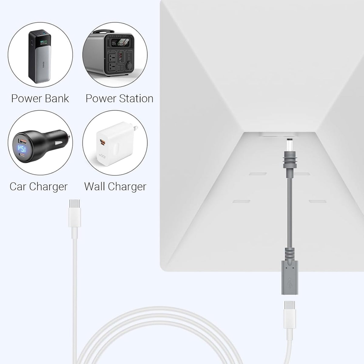 Starlink Mini DC 5,5×2,1mm hann til USB-C hunn 20cm, vanntett, 60W PD-smartbrikke