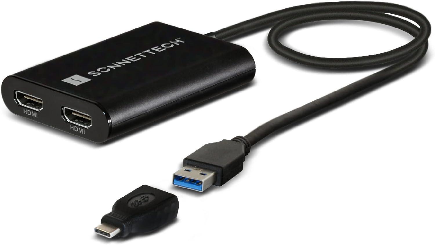 Sonnet USB-A og USB-C Dual 4K HDMI 2.0 Displaylink Adapter for bærbare datamaskiner og M1/M2 Mac-er