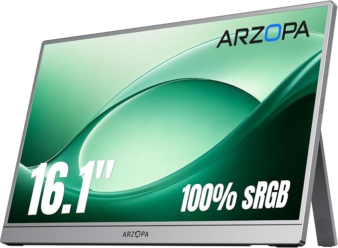16,1" Bærbar USB-skjerm 1920×1080p 60Hz, USB-C/HDMI, IPS, 100% sRGB, Øyevennlig skjerm, Justerbart støtteben, for Laptop/PC/Mac/PS3/PS4/PS5/Xbox