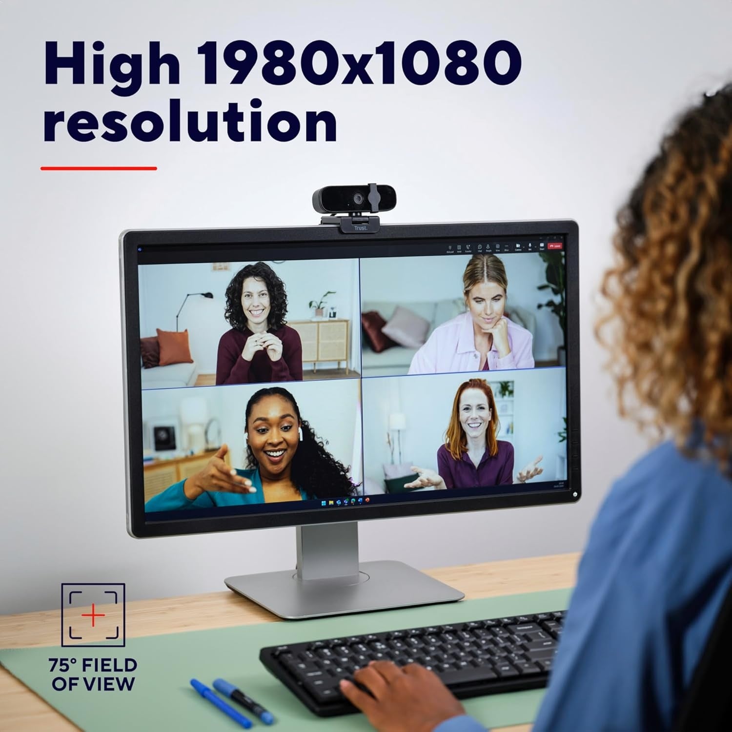 USB Webcam Full HD 1080p 30FPS med mikrofon Rotatable 360grades Base og 45 karakterer tilt 2MP